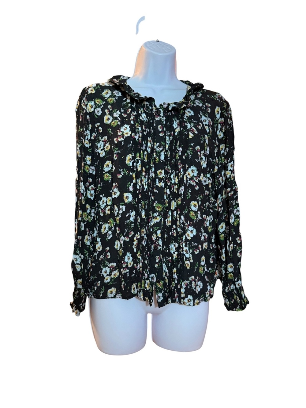 Zara Floral Black Long Sleeve Blouse